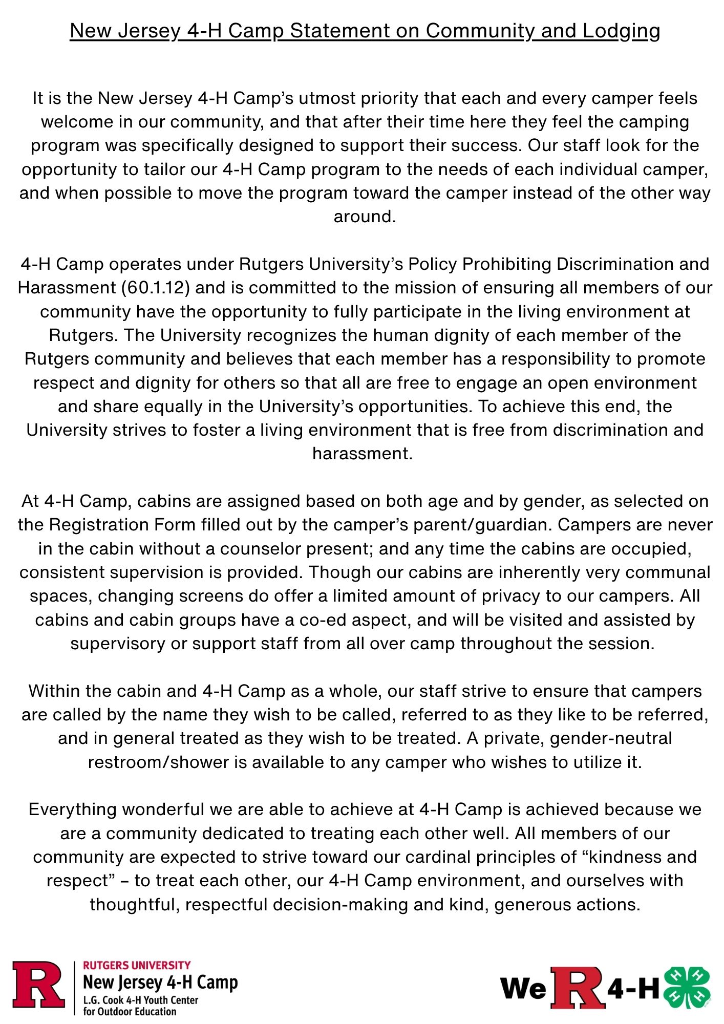Statement on Community and Lodging